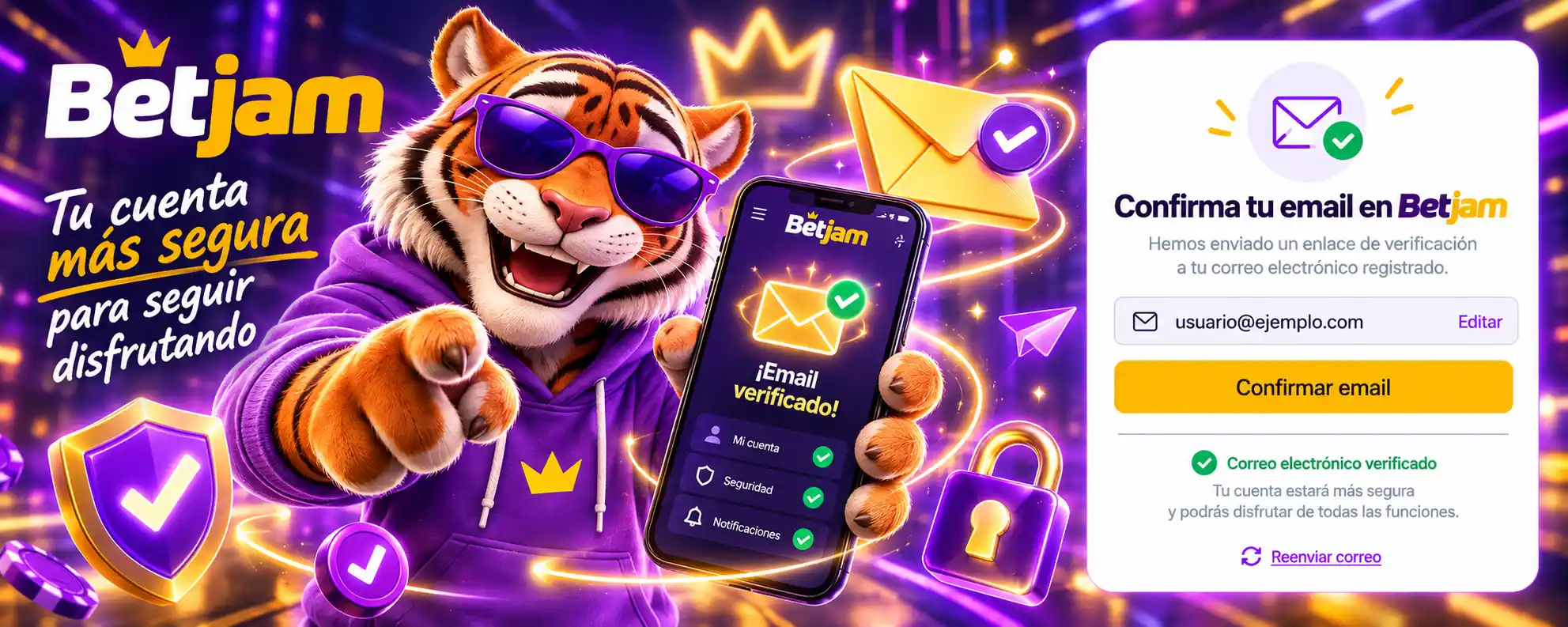 Confirmación del email registrado en la cuenta Betjam