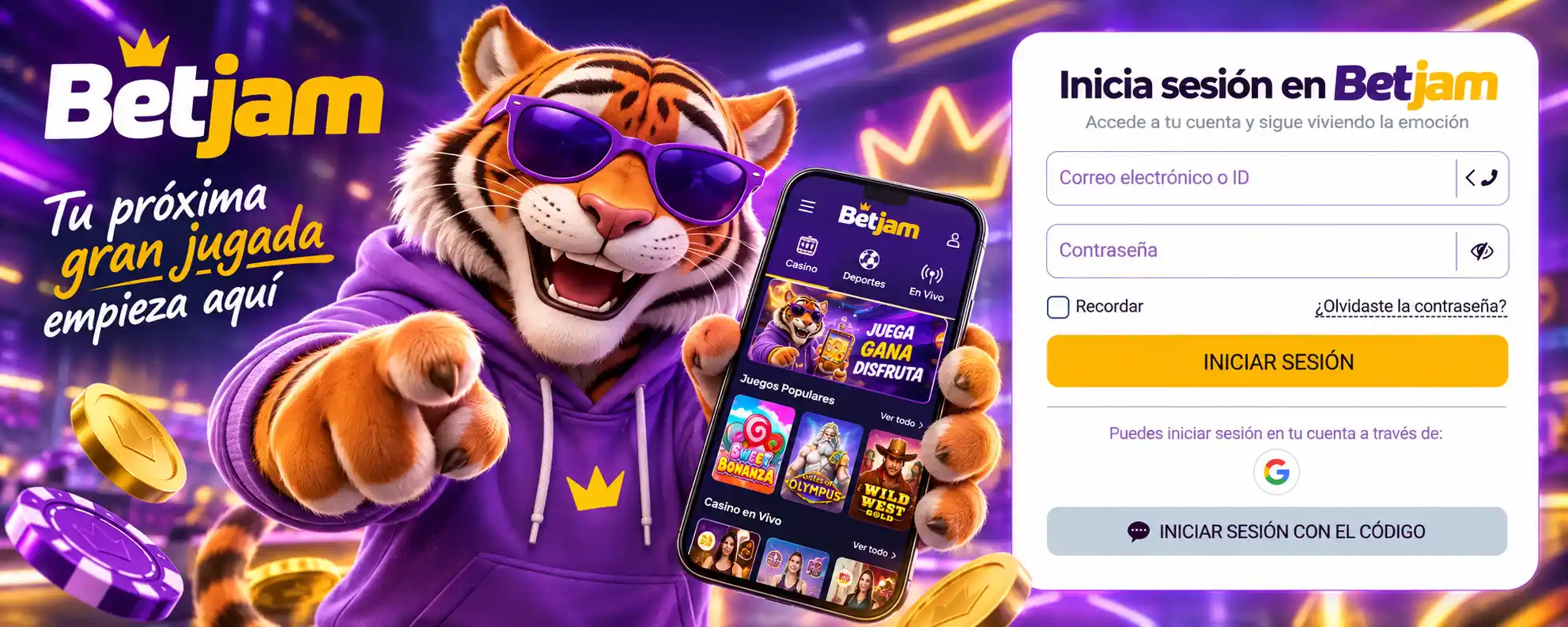 Inicio de sesión en Betjam con email o ID de la cuenta
