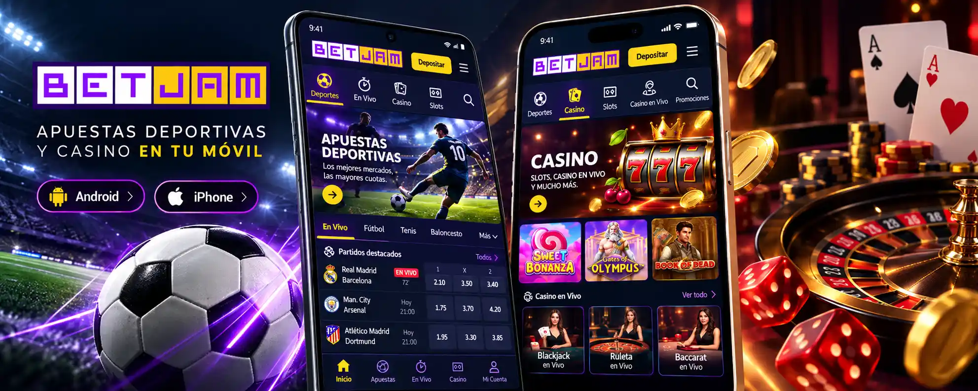 Aplicación Betjam para Android y iPhone con casino y apuestas deportivas